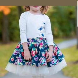 Magpie & Mabel Girls Rowan Skirt in Navy Rose Size 6 NWT