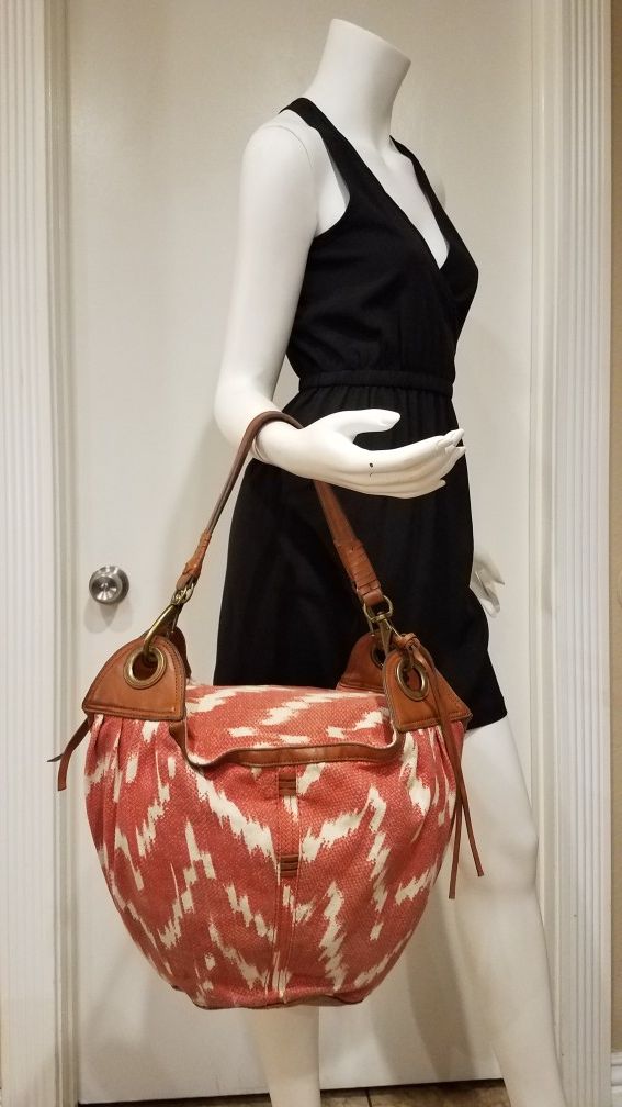 LUCKY BRAND FABRIC LEATHER BUCKET PURSE SHOULDER BAG