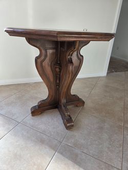 Vintage Octagonal Carved  Wood Table