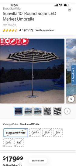 Sunvilla 10' Round Solar LED Market Umbrella