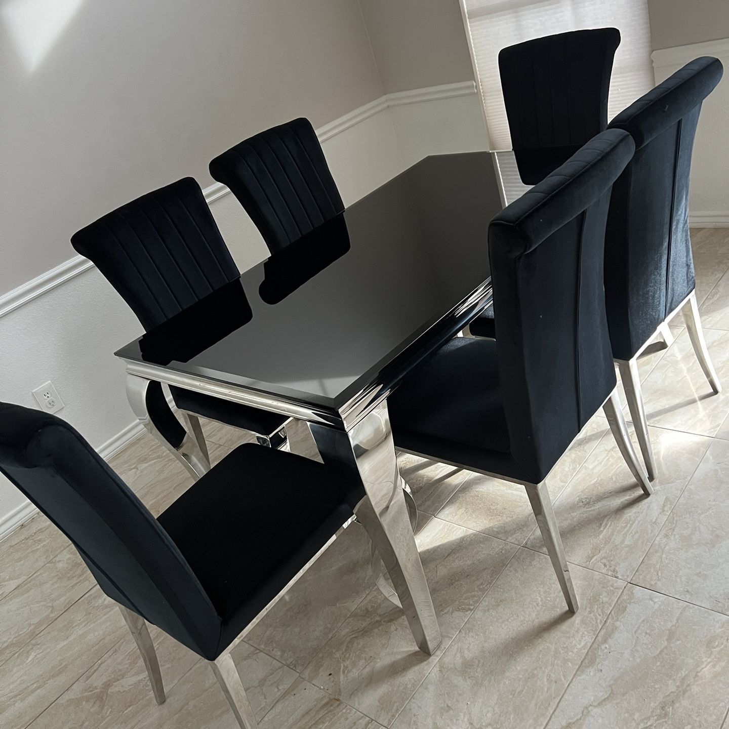 Black Dining Table With Six Chairs For Sale 