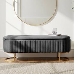 C-50.5” Velvet Storage Ottoman Bench with Gold-Toned Legs, Luxury Upholstered End of Bed Multi-Functional Footrest & Seat for Bedroom & Entryway