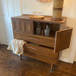 MCM Broyhill Sculptra Walnut Highboy Dresser Chest Bar Mid century modern 