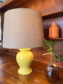 Yellow Ceramic Table Lamp with Burlap Shade