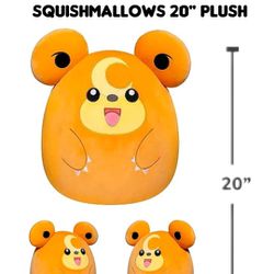 New! Pokémon Teddiursa Squishmallow Jumbo 20" Jazwares Plush 20 Inch Giant NWT