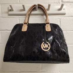 Michael Kors Women's Black Monogram Patent Leather Satchel Top Handle Bag