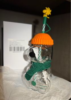 Starbucks Peanuts Snoopy Glass Cup with Straw