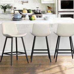 24 inch Counter Stool, Modern Bucket Barstool Set of 3. White
