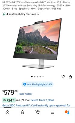 HP E27m G4 27" Class Webcam WQHD LCD Monitor