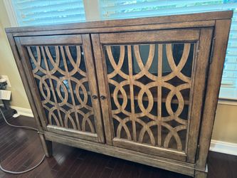 Wood Cabinet with Glass Panel Doors