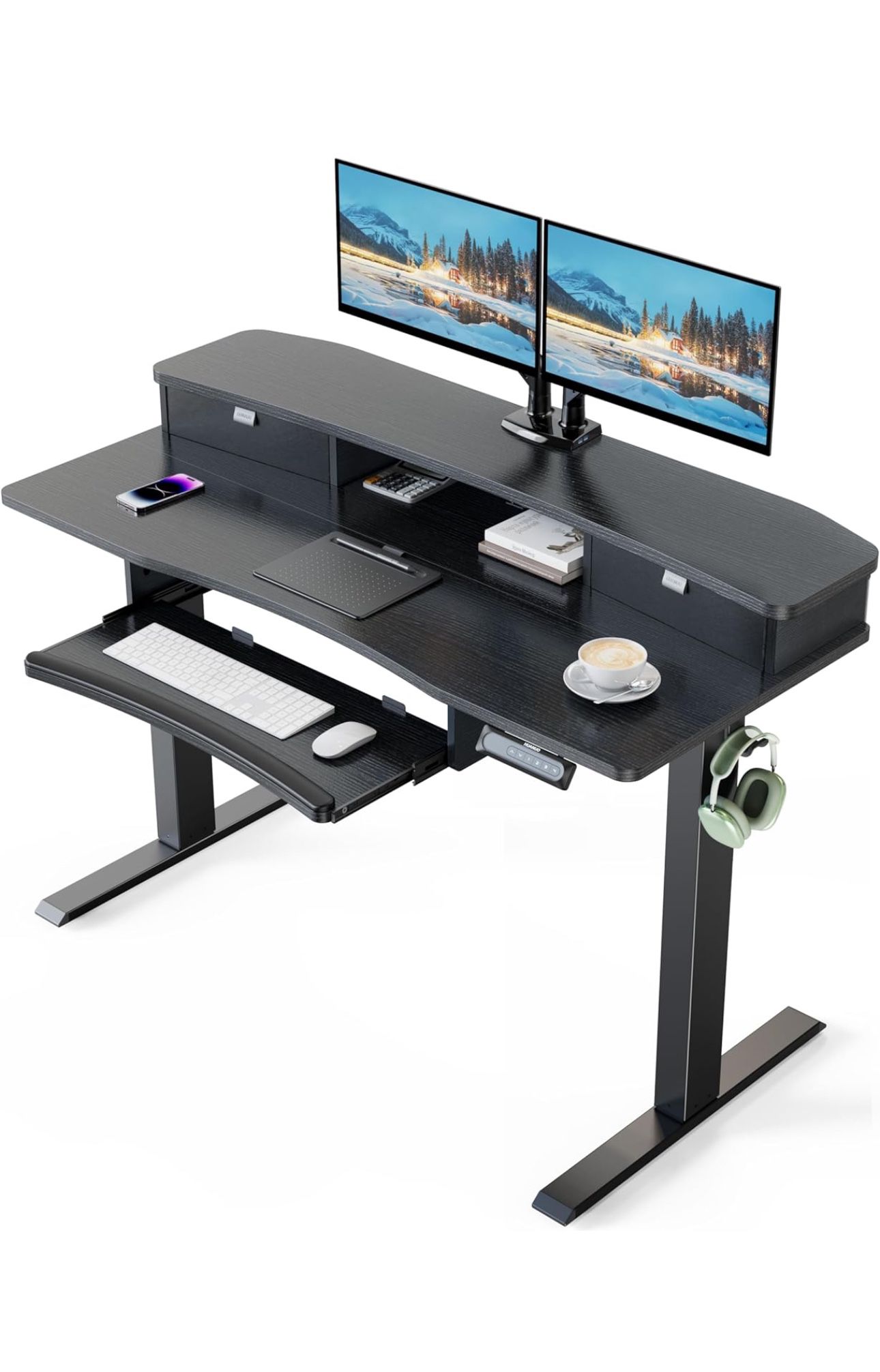 Brand New 48" x 26" Electric Standing Desk with 2 Drawers & 26.7" Large Keyboard Tray, C-Clamp Mount Compatible, Adjustable Computer Desk for Home Off