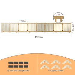 Wooden Freestanding Dog Gates for The House,Dog Gates for Doorways, Stairs,Wood Dog Fences Indoor Pet Gate,Step Over Fence-8 Panel 31H