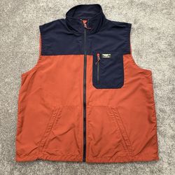L.L. Bean Mens XL REG Nylon Full Zip Vest Orange Navy Colorblock Outdoor