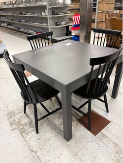 Gray Square Dining Table w/4 Black Chairs