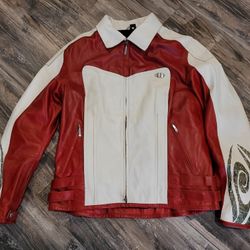 Hein Gericke Leather Motorcycle Jacket Red Black Protective Women's 14 / XL 