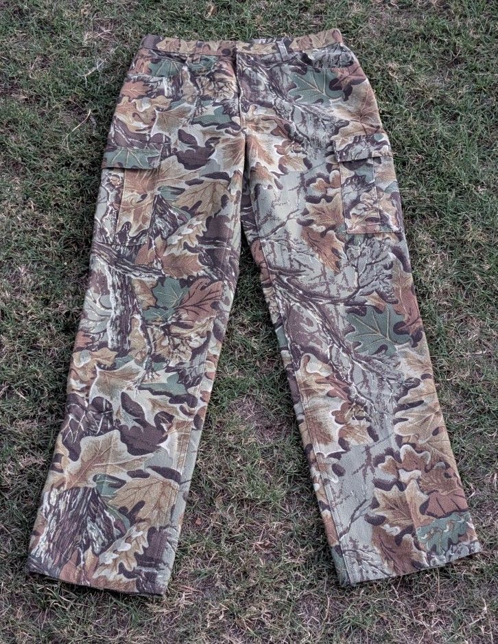 Cabela's Men's Camo Cargo Hunting Pants Size 34x34 100% Polyester vintage RN56835