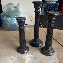 Hand Carved Wood Candle Holders 