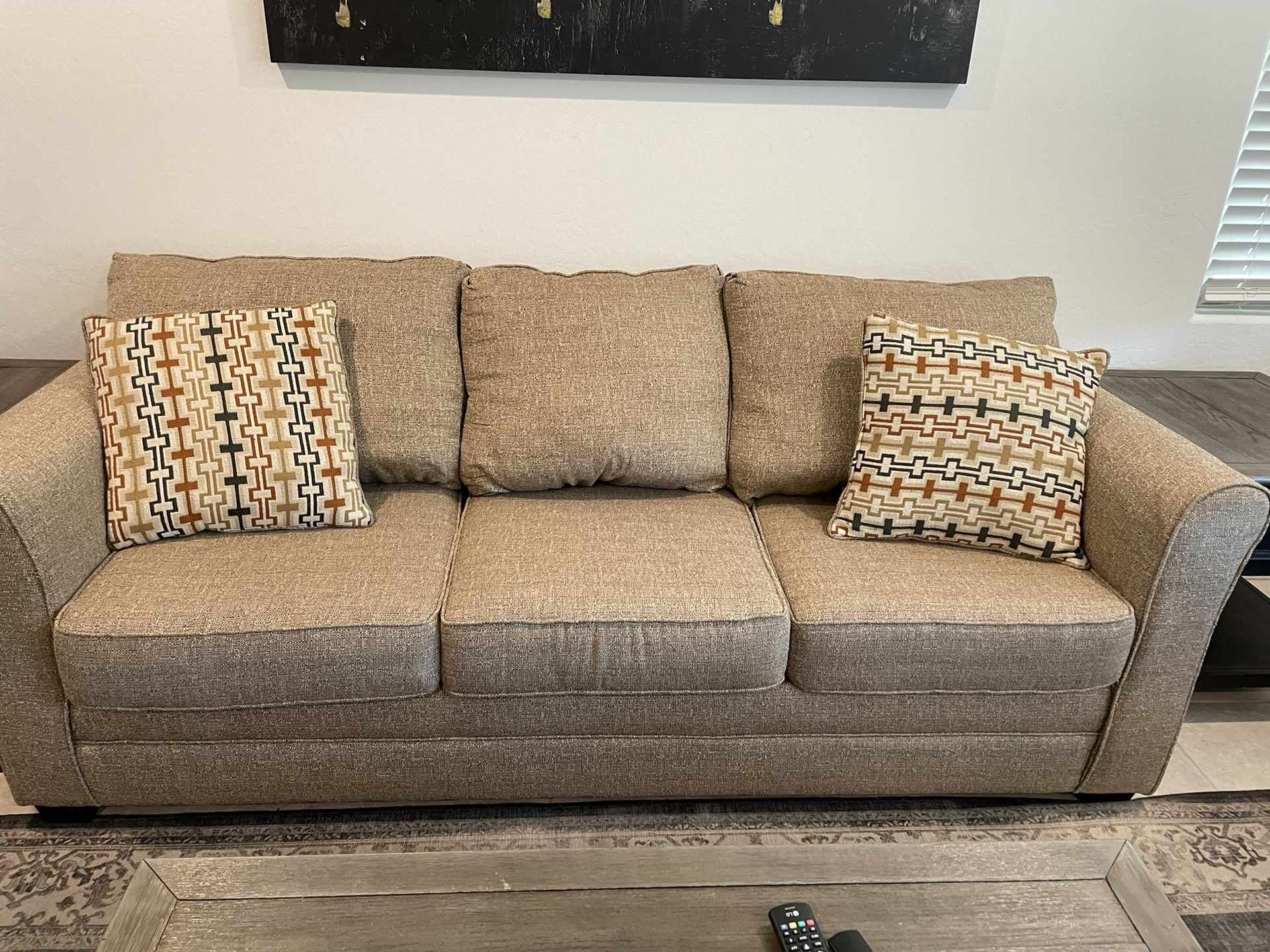 Beige Couch And Loveseat With Pillows.  No Delivery!