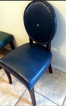 Teal Blue Nailhead Accent Chair + Matching Bench