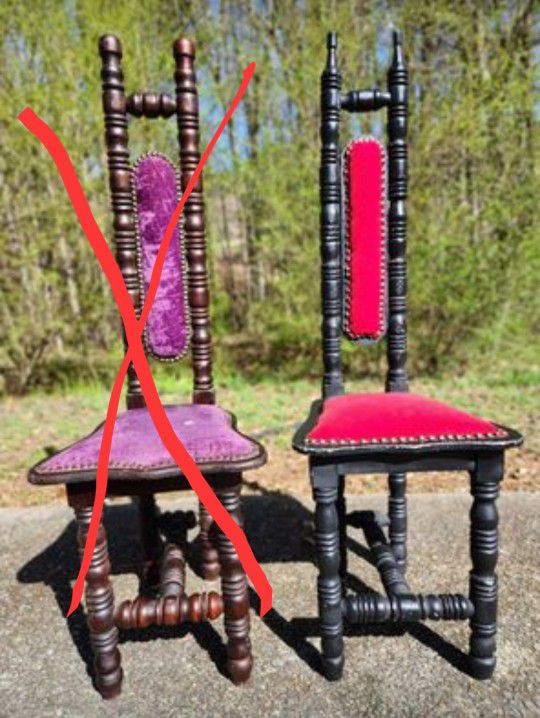 Antique Jacobean Gothic Revival Carved Highback "Prayer Chair" - Red Felt w/ Nailhead