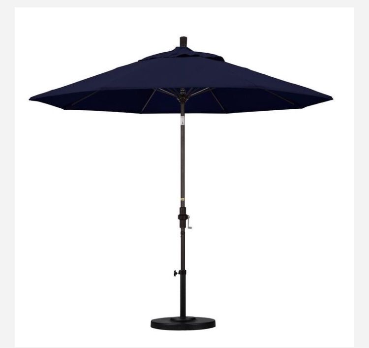California Umbrella 9 ft. Fiberglass Collar Tilt Patio Umbrella in Navy Blue Olefin Home and Garden TX