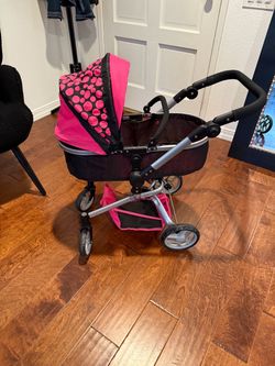 Kids Doll Pram Stroller Pink Black Polka Dot