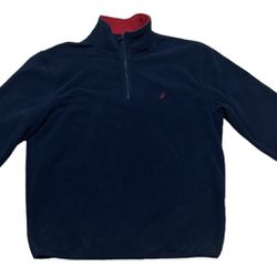 Nautica Men’s Blue Red Quarter Zip Fleece Sweatshirt Size L
