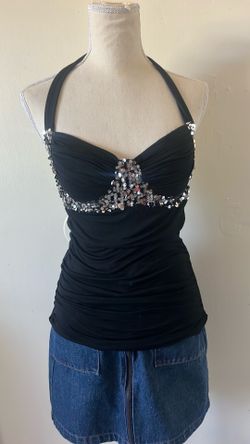 Y2K bedazzled halter top