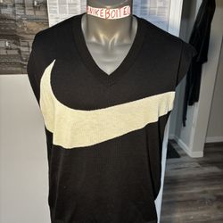 Nike V-Neck Sweater Pullover Cardigan Vest Big Swoosh BLACK/WHITE Size LARGE