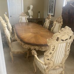 Luxury European Carved Dining Set + Matching China Cabinet- Solid Wood - Excellent Condition