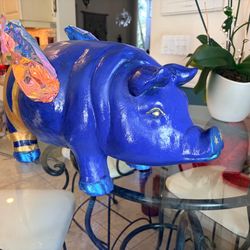 Custom decorated vintage Flying winged Ceramic large  pig