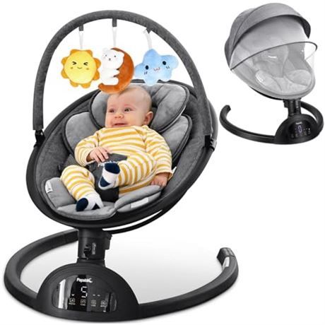 Papablic Baby Swing, Bluetooth Portable Swing for Infants with 5 Natural Sway Speeds and 3 Recline