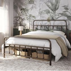 Classic Metal Platform Bed Frame Mattress Foundation with Victorian Style Iron-Art Headboard/Footboard/Under Bed Storage/No Box Spring Needed/Full Siz