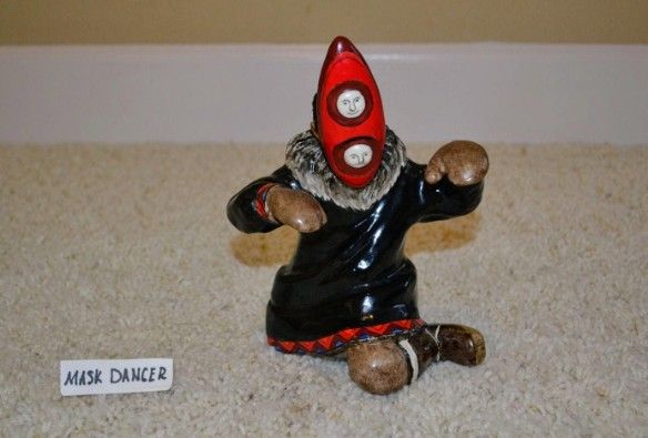 C. S. JOHNSON 1962 (ALASKAN) INUIT MASKED DANCER FIGURING FIGURINE 