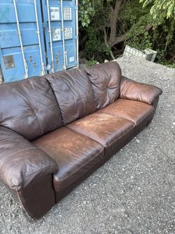 Distressed Real Leather Couch 3-Seater Sofa – FREE Delivery