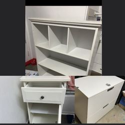 3 Pc White Office Filing Cabinet, Shelve Unit & End Table 