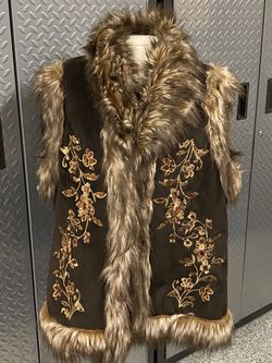 INC International Concepts Fax Furry Sleeveless Warm Jeweled Coat Jacket Vest 1X