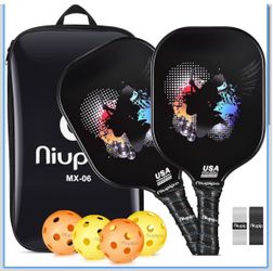niupipo Pickleball Paddles Set of 2/4/1, USAPA Approved Graphite Carbon Fiber Pickleball Rackets, Polypropylene Honeycomb Core, Cushion 4.72In Grip, B