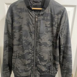 Zara Black Camo Faux Leather Bomber Jacket