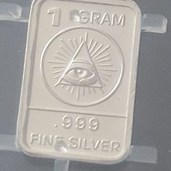 Illuminati,  All Seeing Eye, .999 Fine Silver Bar Ingot  W/Case