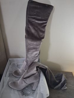 Gray Velvet Over-the-Knee Heeled Boots