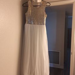 gold sequin And white Girls  dress