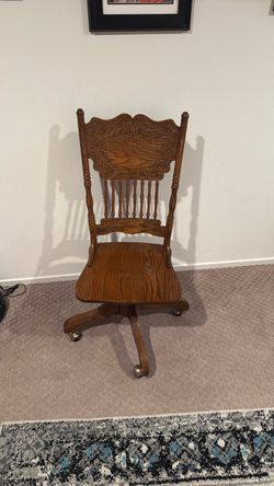 Antique Oak Swivel Desk Chair with Casters