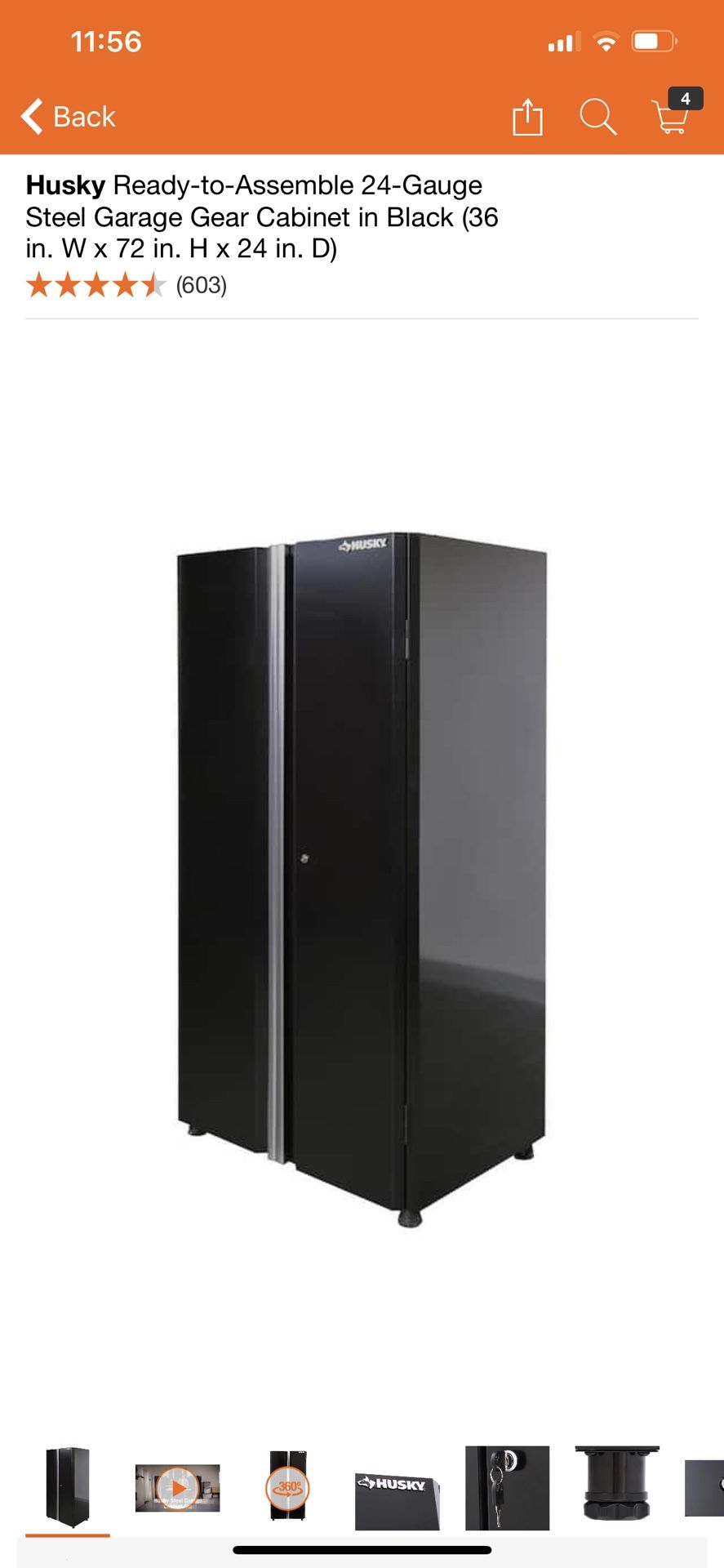 Husky Ready-to-Assemble 24-Gauge Steel Garage Gear Cabinet in Black (36 in. W x 72 in. H x 24 in. D)