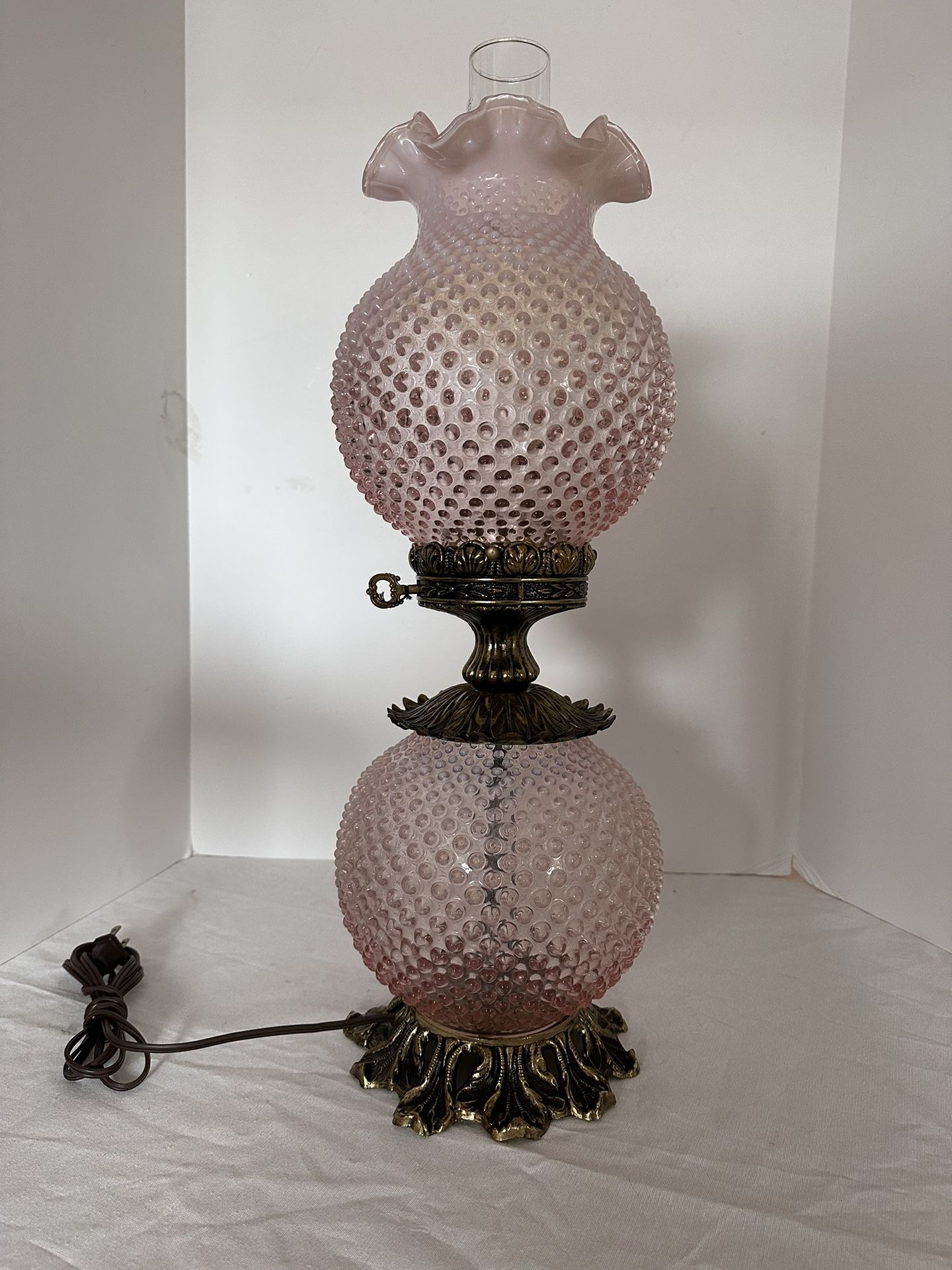 Vintage Fenton Pink Hobnail Blown Irridescent Lamp