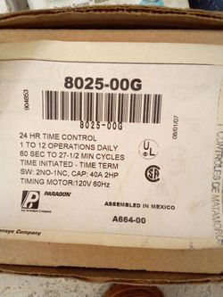 Paragon 8025-00G 24-hour time control unit manufactured