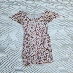 Ultra Flirt white and brown butterfly print ruffle top Size XL mini dress