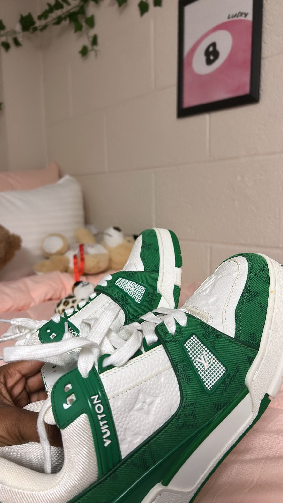 louis vuitton trainer 'green monogram denim'