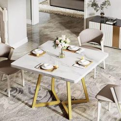 J0403 Square Dining Table for 2, 31.5" Modern Dinner Table with Metal Base, Kitchen Table for Dining