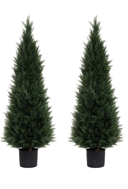 Innovleaf 4ft Artificial Cedar Topiary Trees 2 Pack, Beautiful Realistic Artificial Plants for Outdoor, UV Protection Potted Plants Artificial Shrubs